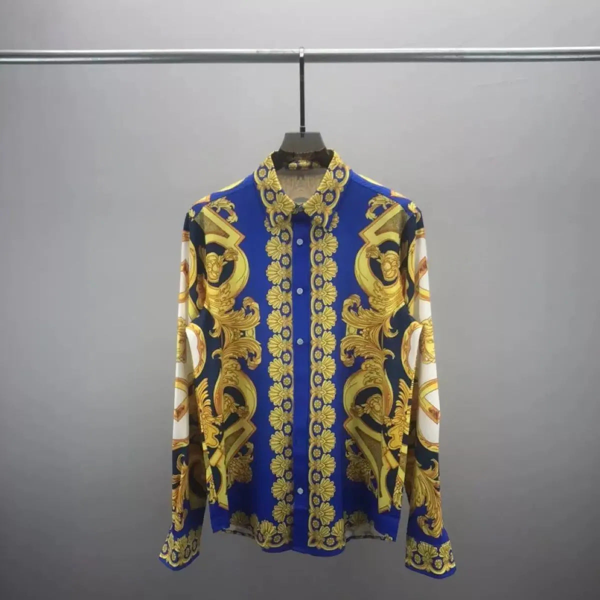 Baroque-print short-sleeve shirt with 3D lapel detail