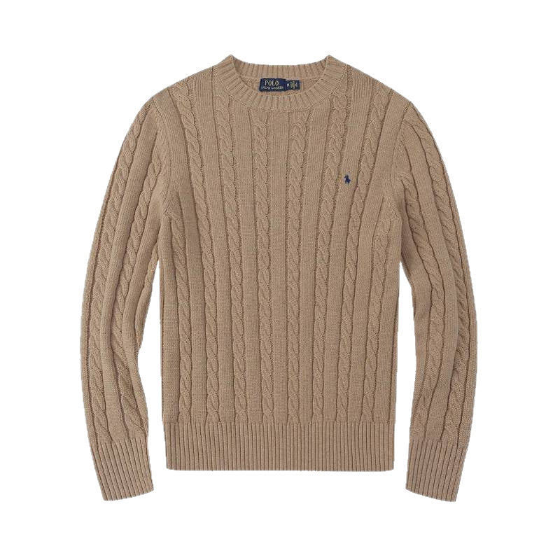 Navy Cable-Knit Crew Neck Pullover Sweater