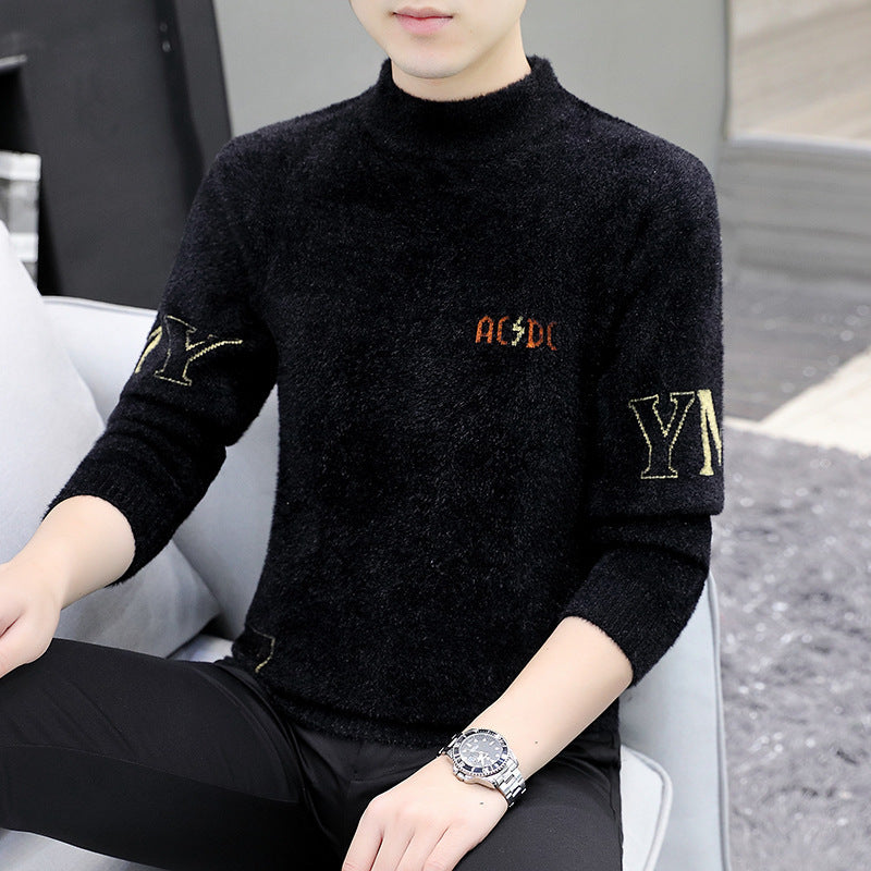 Velvet half-turtleneck jacquard pullover sweater