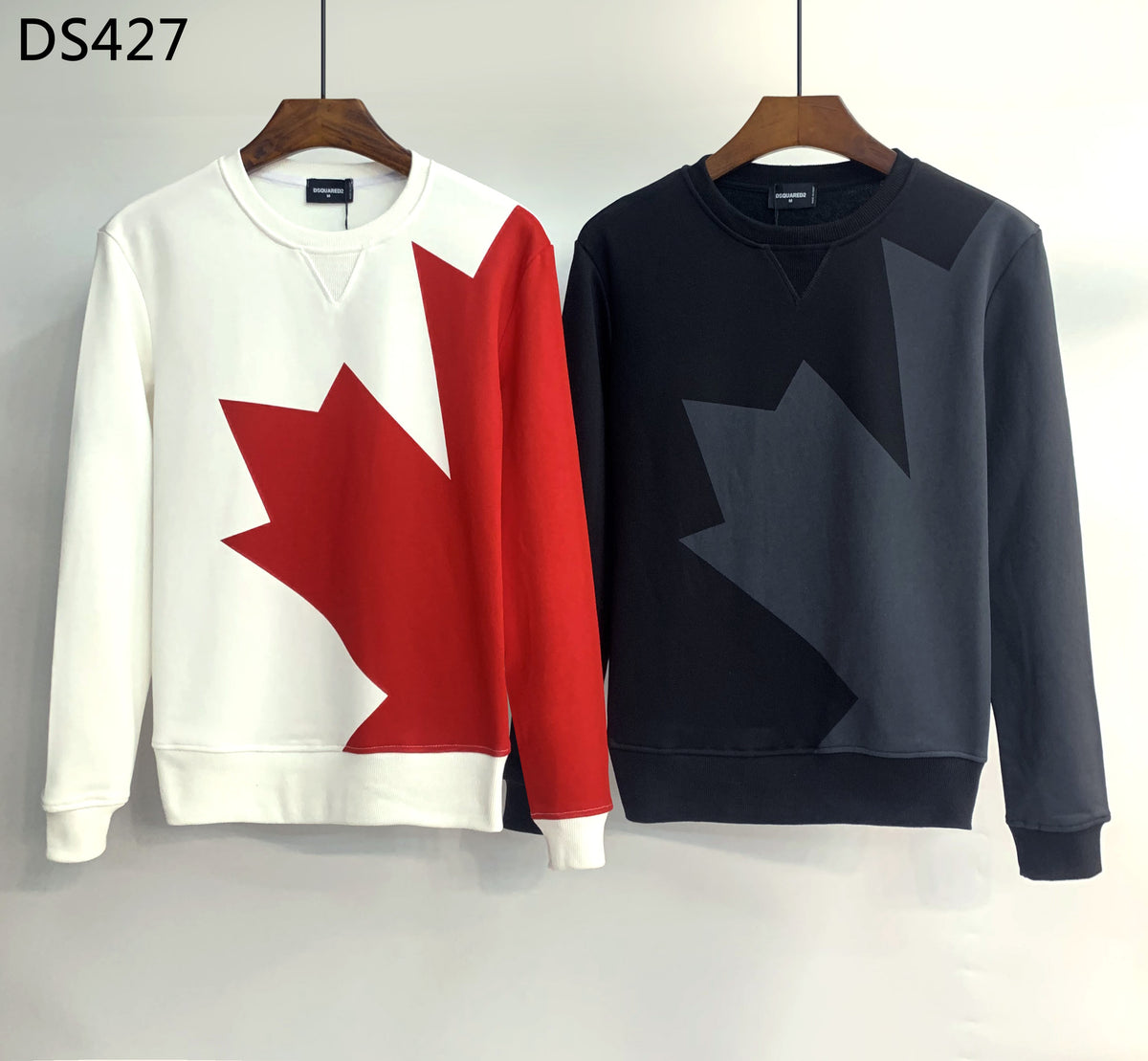 Maple Leaf Print Cotton Crewneck Sweatshirt in White or Black