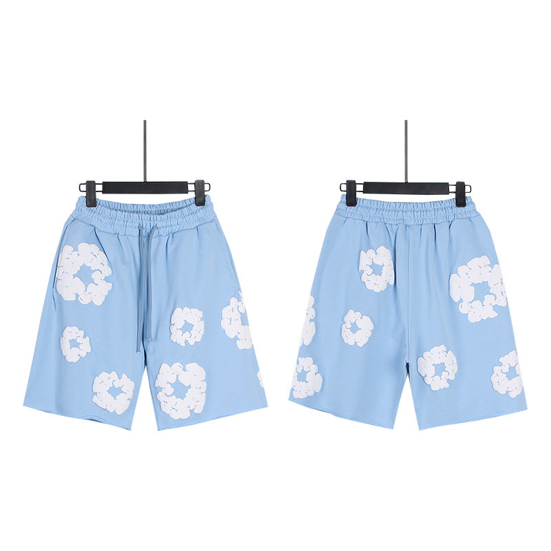 Casual Gray Sweat Shorts with White Floral Appliqué Patches