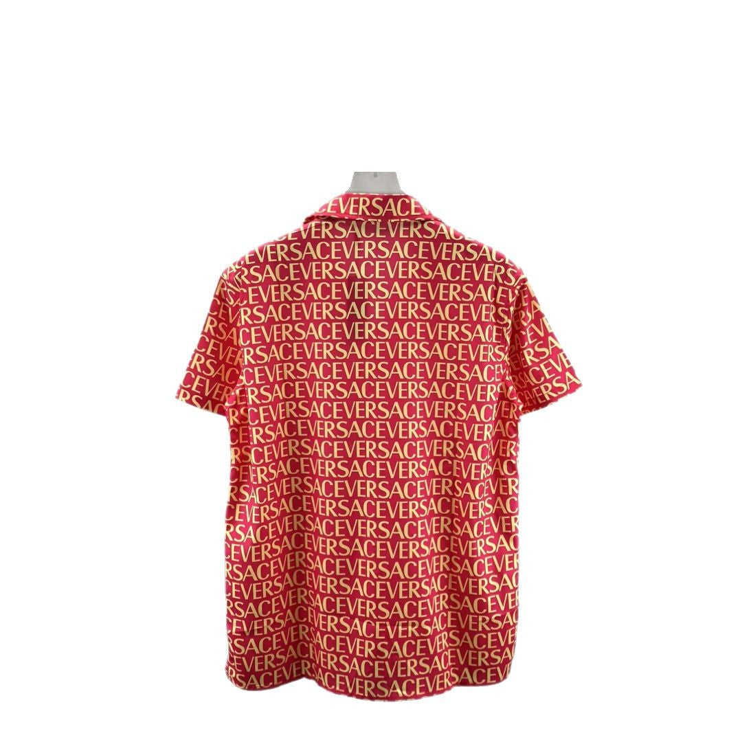 Short-sleeve black-and-white geometric print shirt