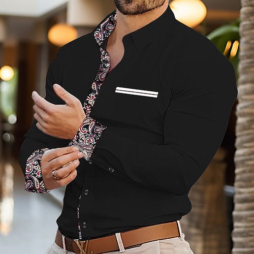 Minimalist long sleeve button-up shirt with plaid collar and cuffs