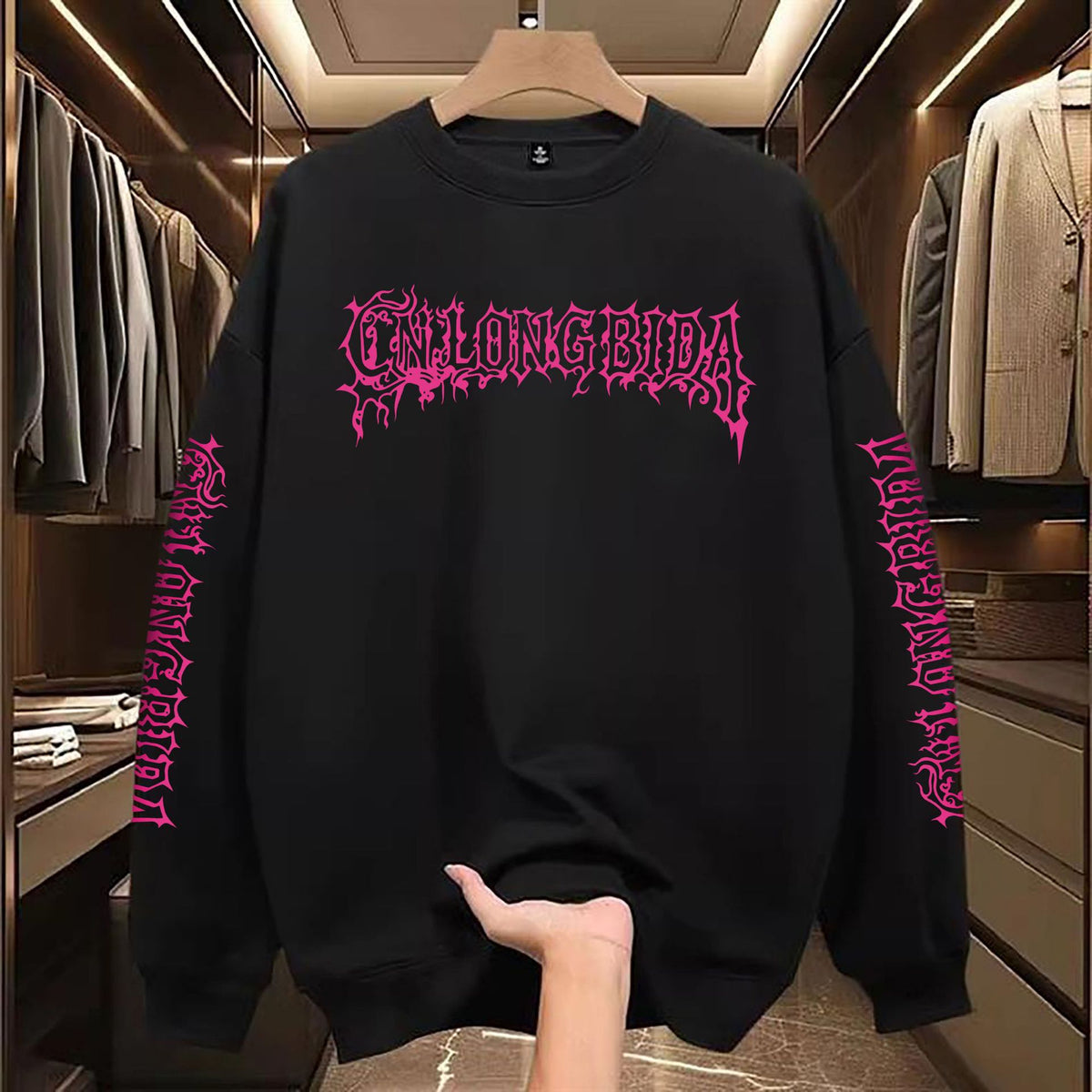 Embroidered black bomber jacket with leather patch