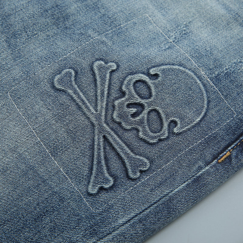 Light Wash Slim Fit Men's Jeans with Embroidered Back Pocket