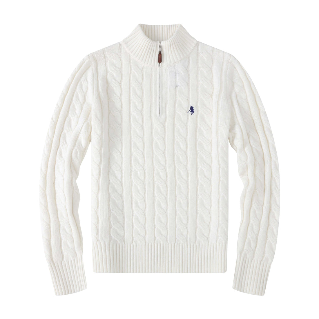 Cable-Knit Half-Zip Wool Pullover in Navy, White, Camel, Pink, Black, Gray, or Sky Blue