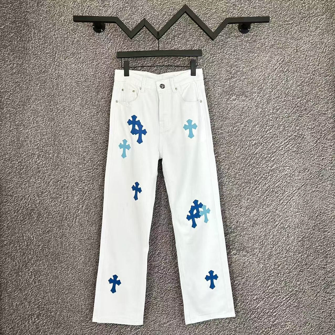 Chrome Hearts Miami cross-patchwork white denim jeans