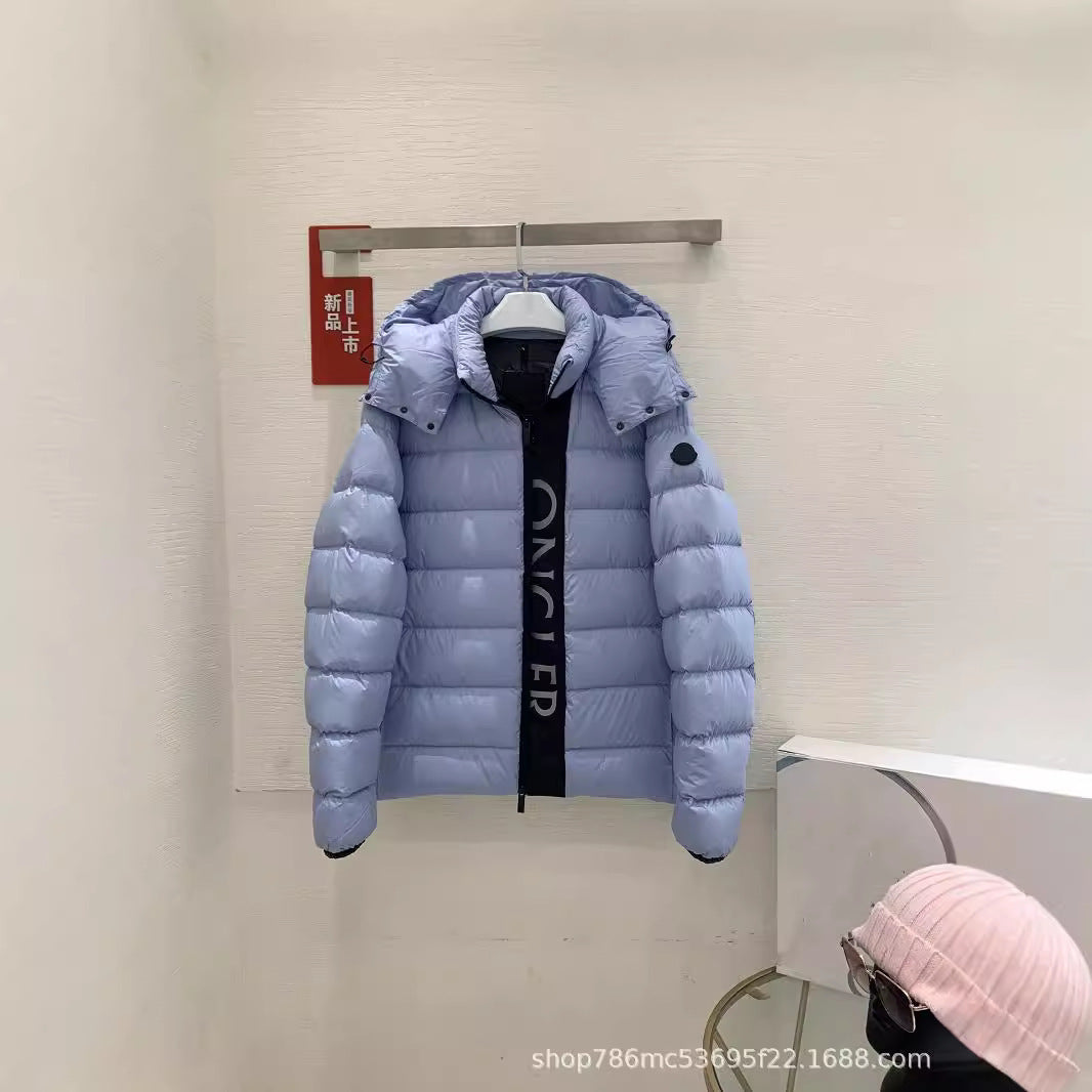 Black and Navy Quilted Down Jacket with Slim Fit and Vertical Stitching