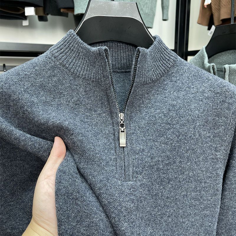 Half-Zip Mock Neck Knit Sweater in Soft Wool Blend
