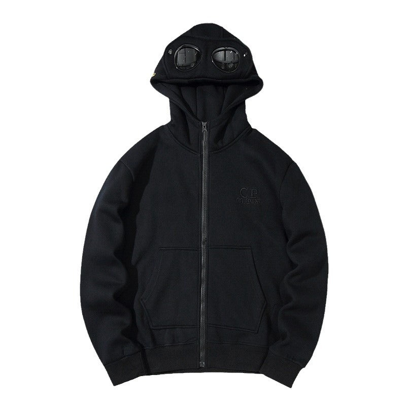 Round-Lens Hooded Pullover with Goggle-Eye Hood