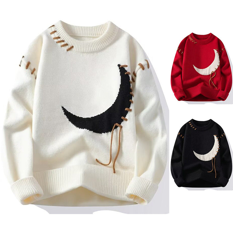 Crewneck sweater with embroidered crescent moon detail