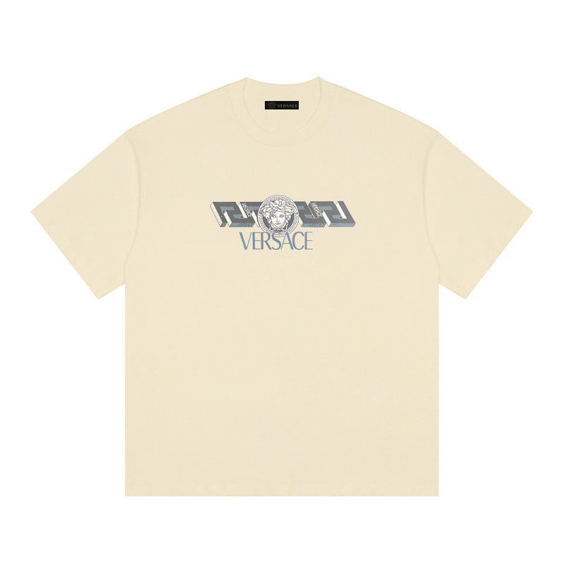 Baroque-Printed Cotton Crewneck T-shirt in Black, White, Tan, Beige, or Pink