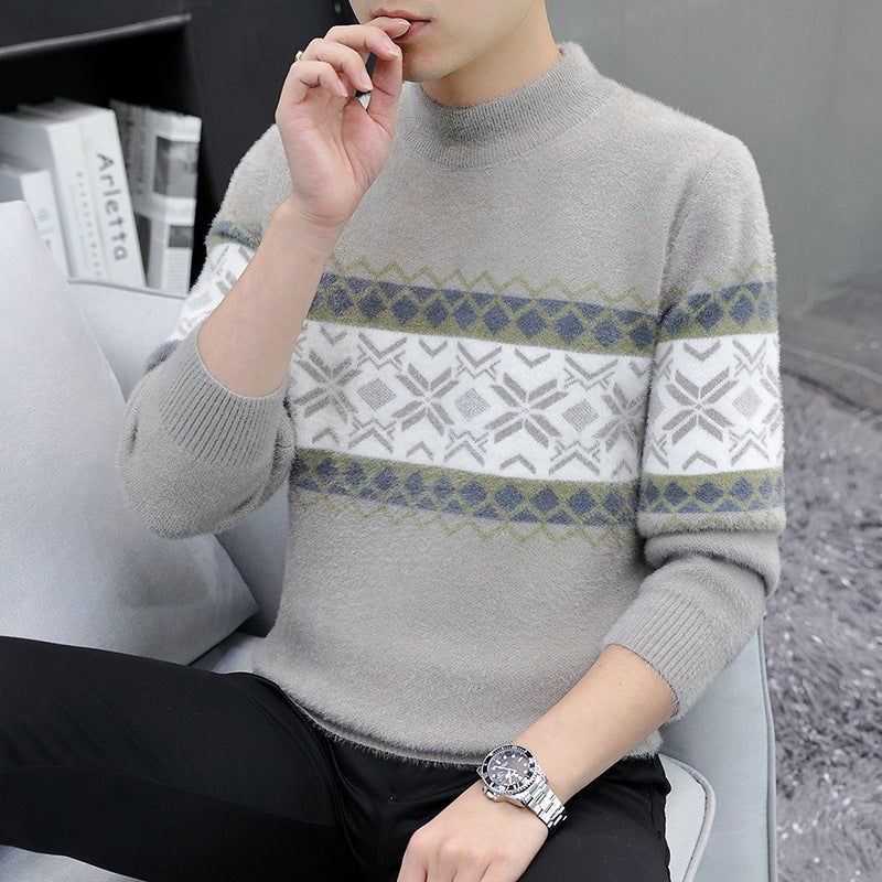Velvet half-turtleneck jacquard pullover sweater