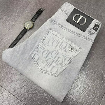 Light Gray Slim Straight Stretch Denim Jeans