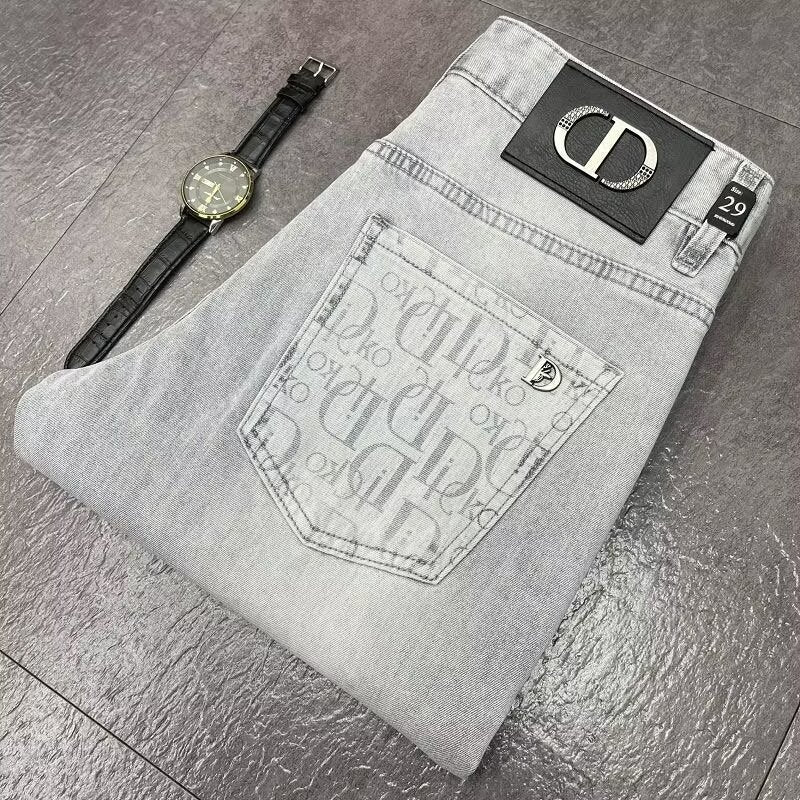 Light Gray Slim Straight Stretch Denim Jeans