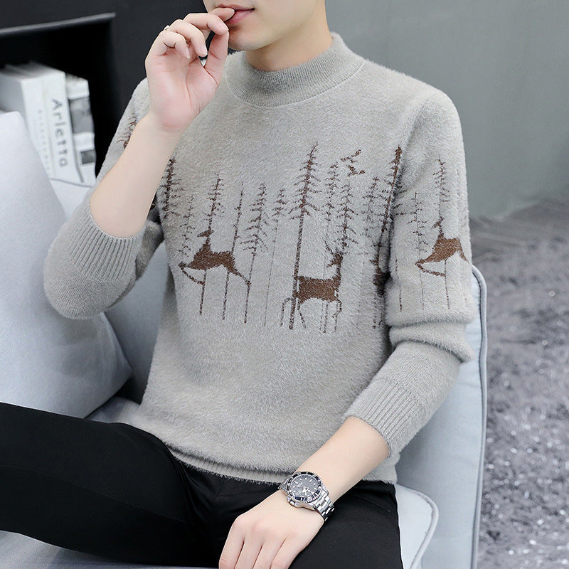 Velvet half-turtleneck jacquard pullover sweater