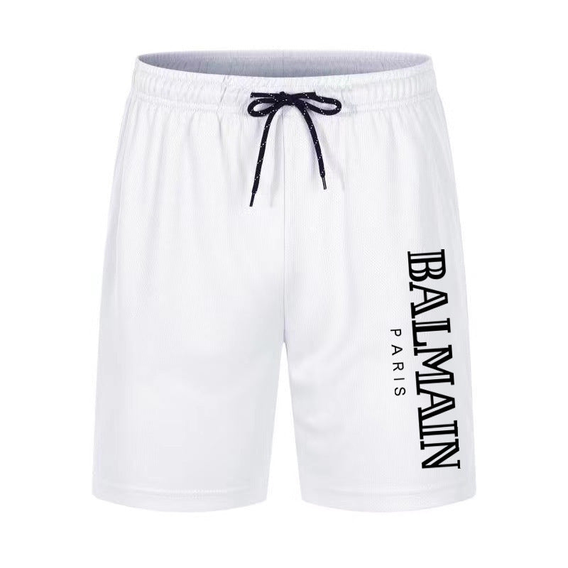 Black and White Printed Drawstring Waist Athletic Shorts
