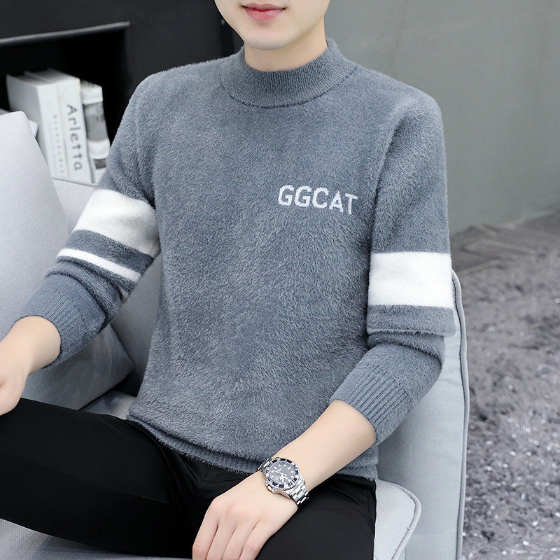 Velvet half-turtleneck jacquard pullover sweater