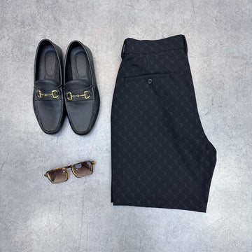 Slim-Fit Black Mesh Straight-Leg Business Casual Pants