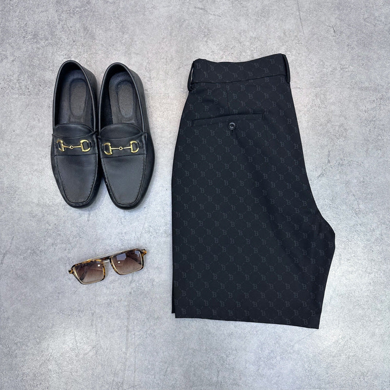 Slim-Fit Black Mesh Straight-Leg Business Casual Pants