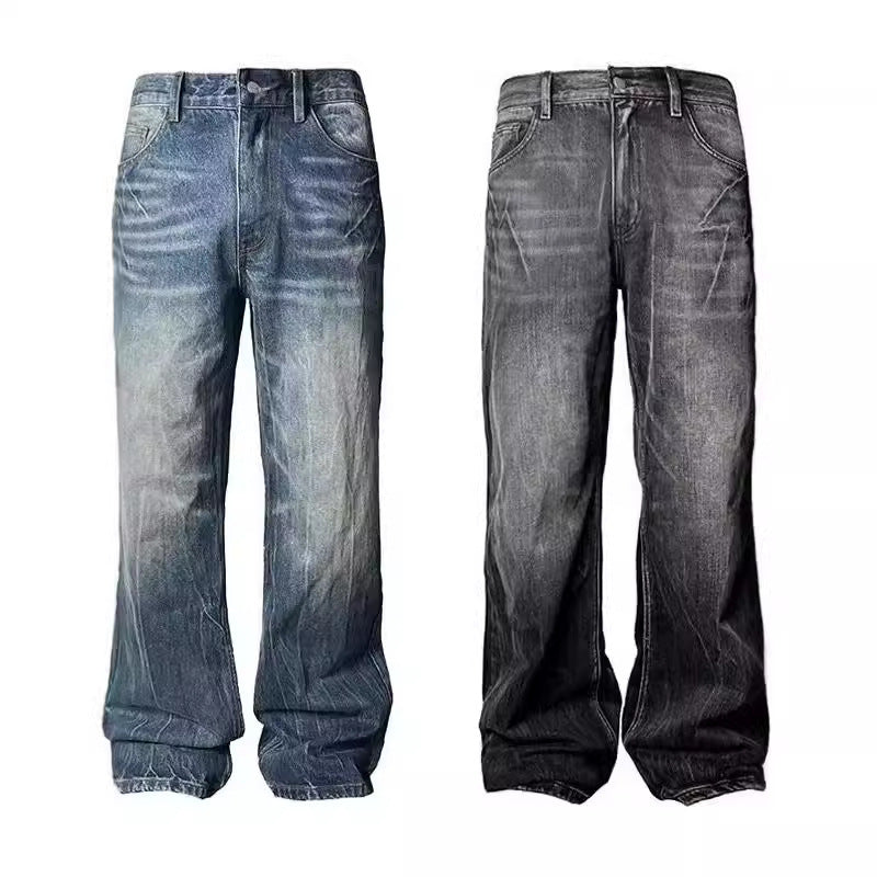 Straight-Leg Flared Jeans in Faded Blue or Black Denim