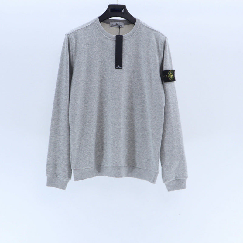 Cotton crewneck sweatshirt with embroidered sleeve badge