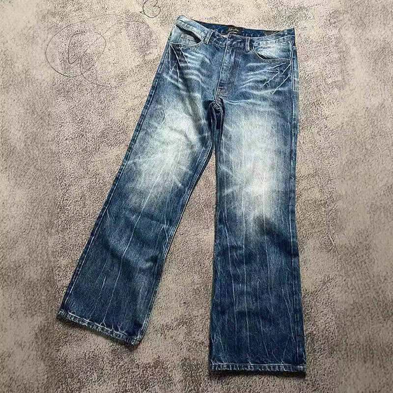 Straight-Leg Flared Jeans in Faded Blue or Black Denim