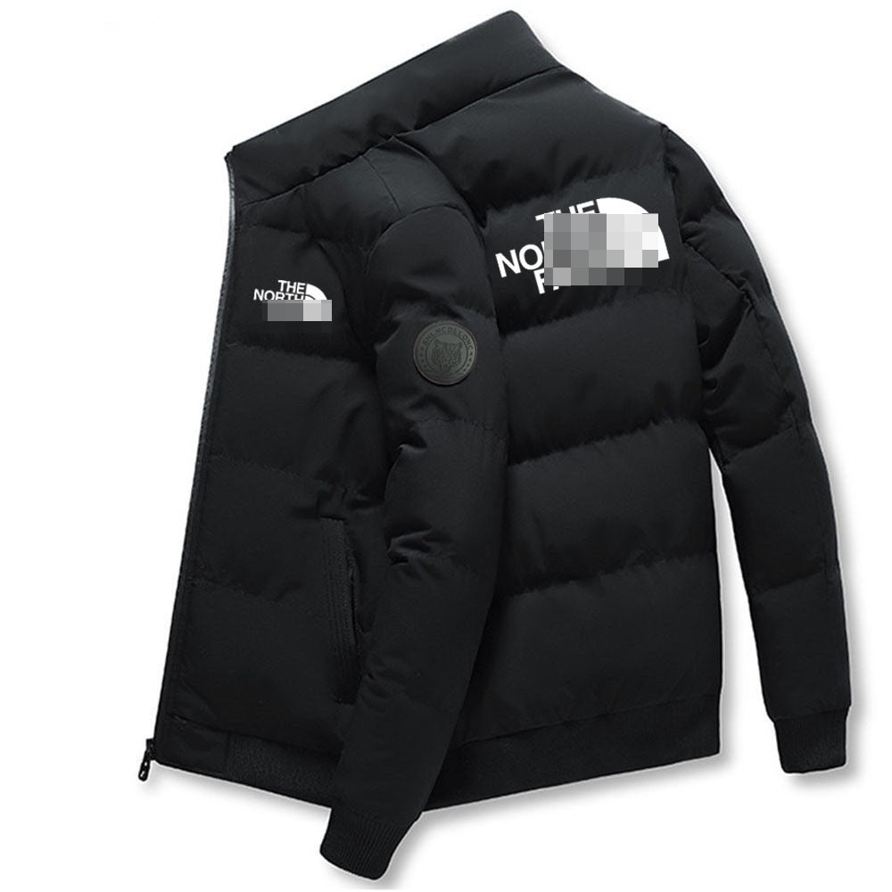 Black Cotton-Padded Puffer Jacket with Stand Collar
