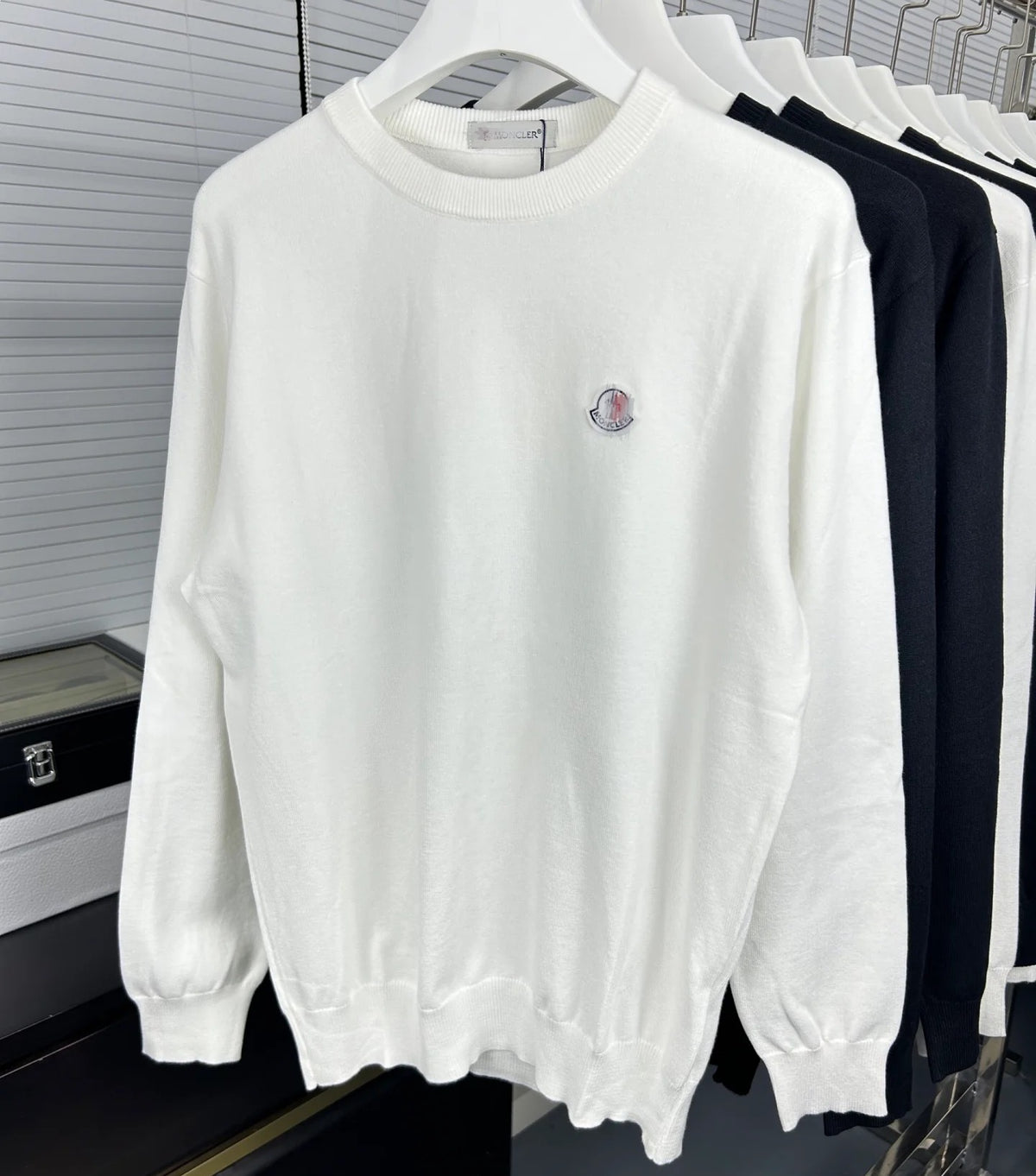 Black White Navy Light Gray Crewneck Sweater in Soft Knit Fabric