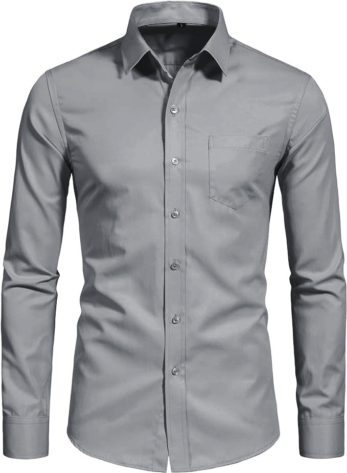 Slim-Fit Long-Sleeve Cotton Dress Shirt in Solid Colors