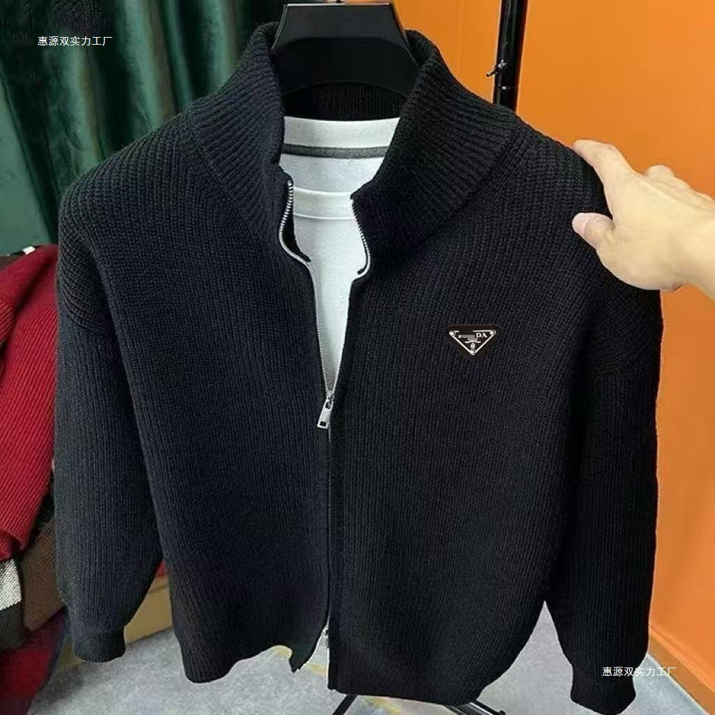 Knitted Cardigan Men Thickened Sweater Knitwear Zipper Stand Collar Coat