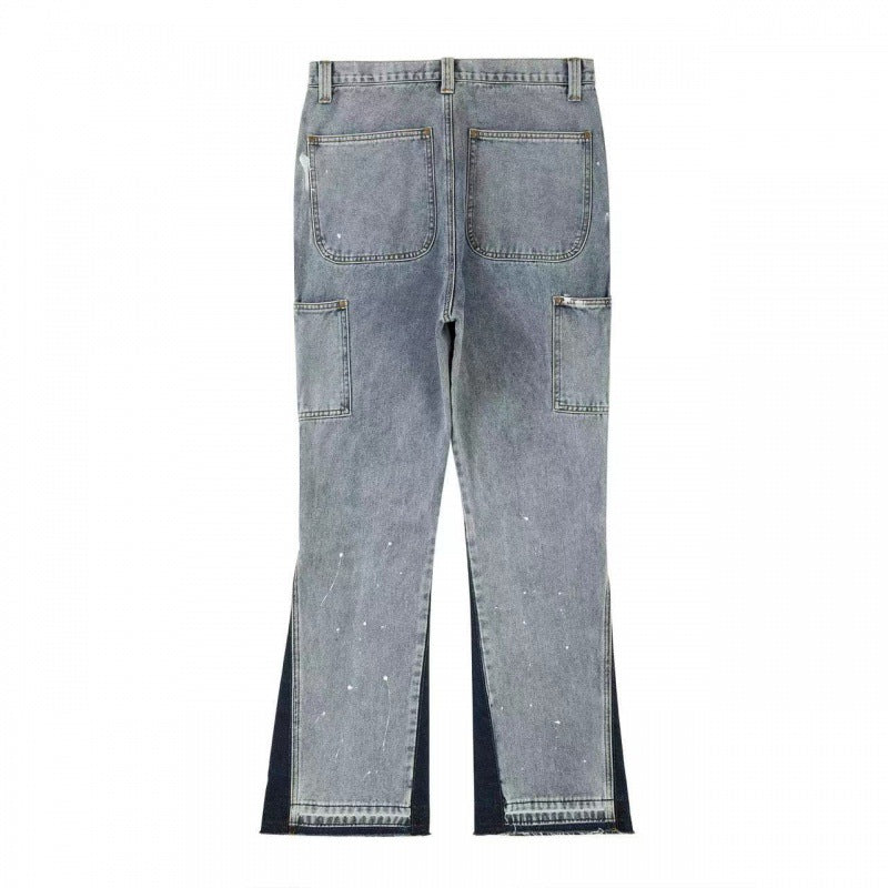 Black and Blue Paint-Splatter Side-Stripe Baggy Jeans