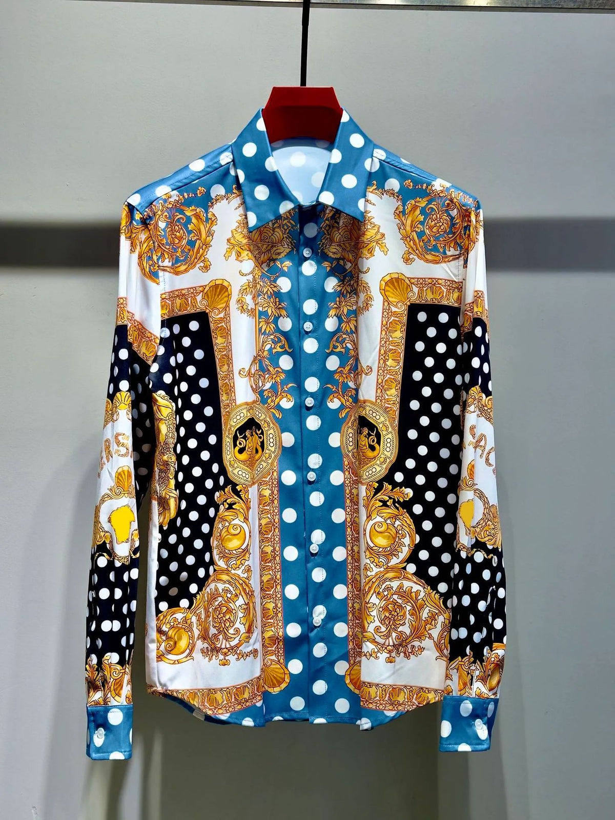 Baroque-print short-sleeve shirt with 3D lapel detail