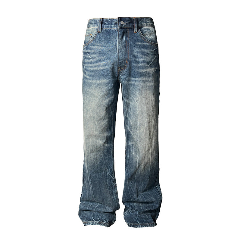 Straight-Leg Flared Jeans in Faded Blue or Black Denim