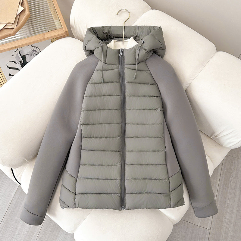 Long Hooded Puffer Coat with Patchwork Map Design