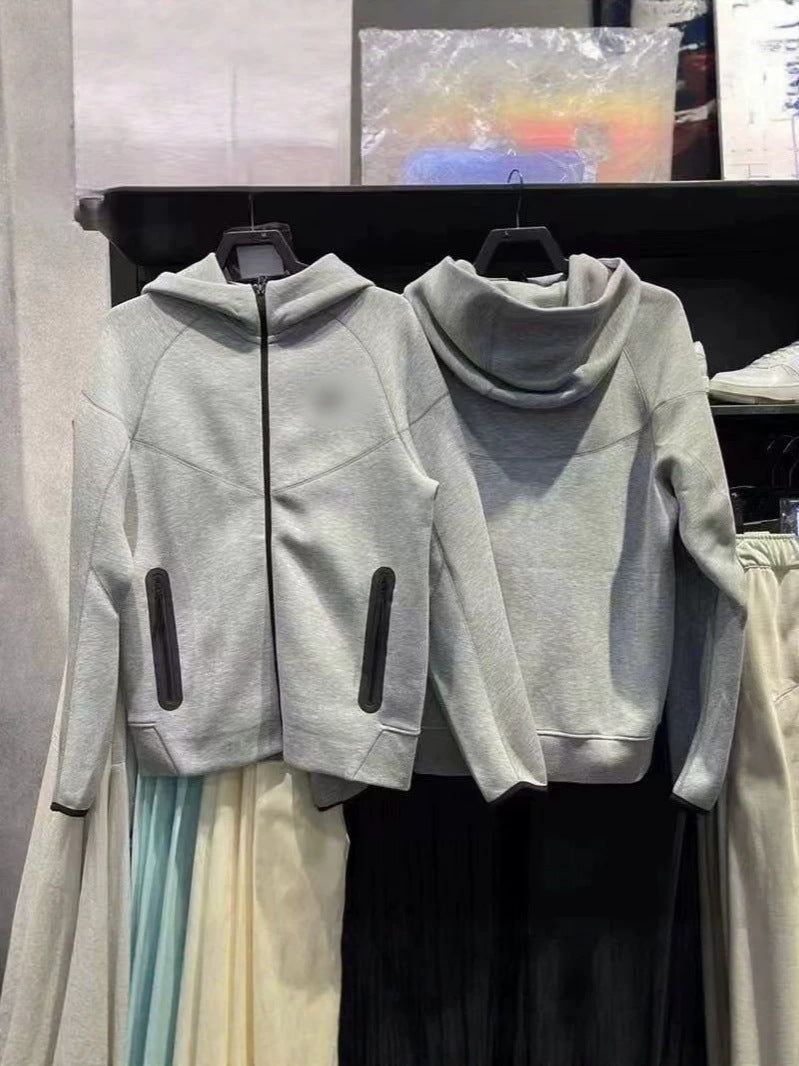 Heavy cotton full-zip hooded sweatshirt with tonal texture