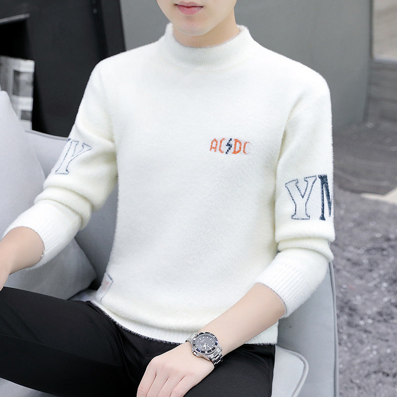 Velvet half-turtleneck jacquard pullover sweater