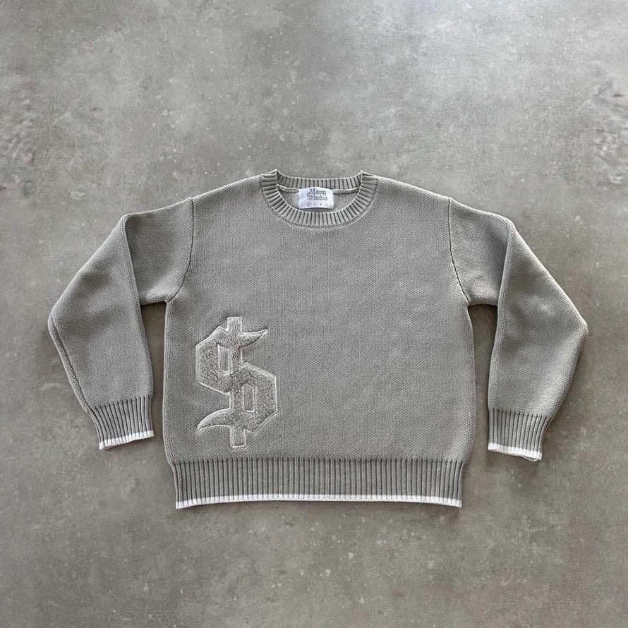 Men's Knitted Sweater High Street Harajuku Crew Neck Top Autumn Winter Thick Acr
