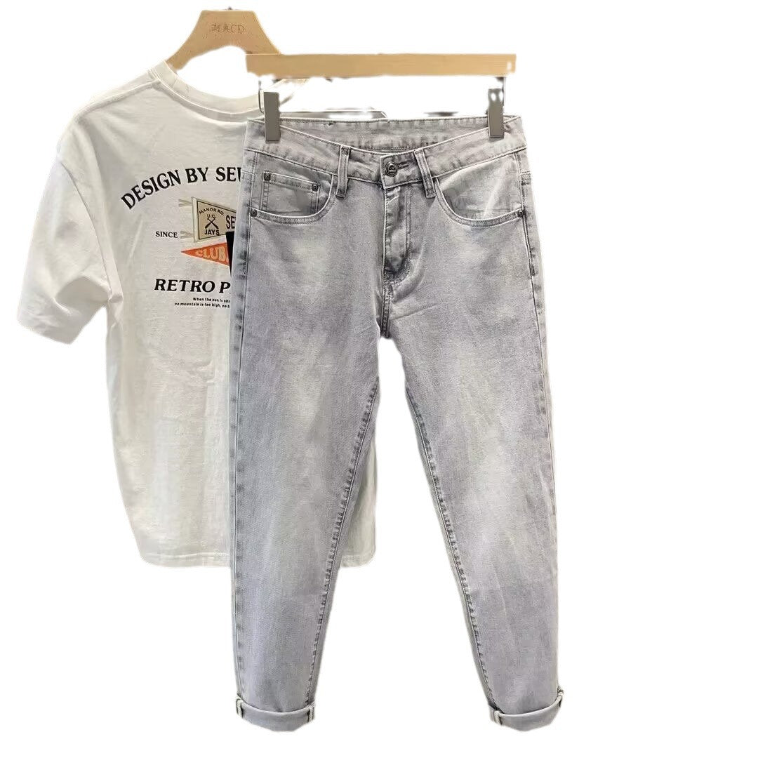 Light Gray Slim Straight Stretch Denim Jeans