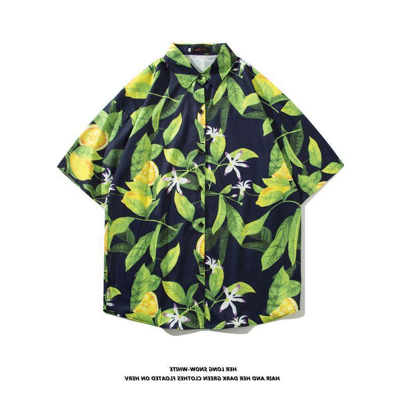 Vintage palm tree print short sleeve button-up shirt