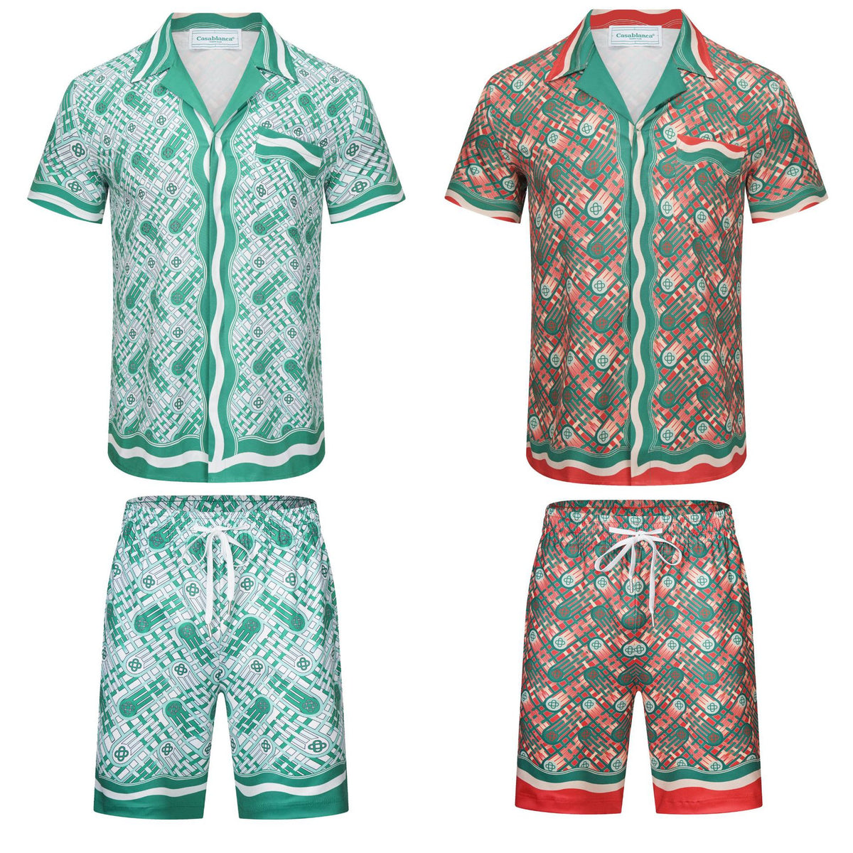 Abstract Wave Print Short Sleeve Cotton Shirt