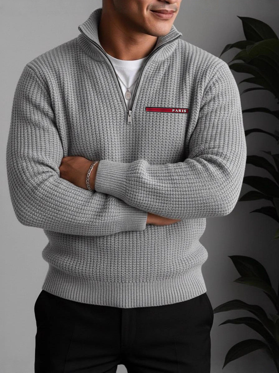Textured jacquard half-zip waffle-knit sweatshirt