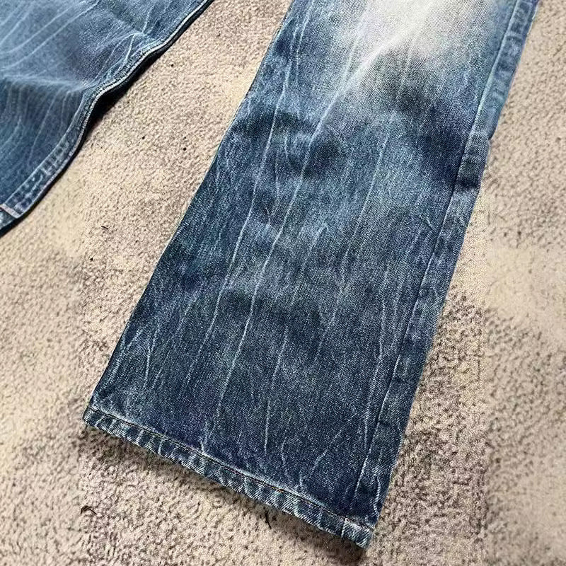 Straight-Leg Flared Jeans in Faded Blue or Black Denim