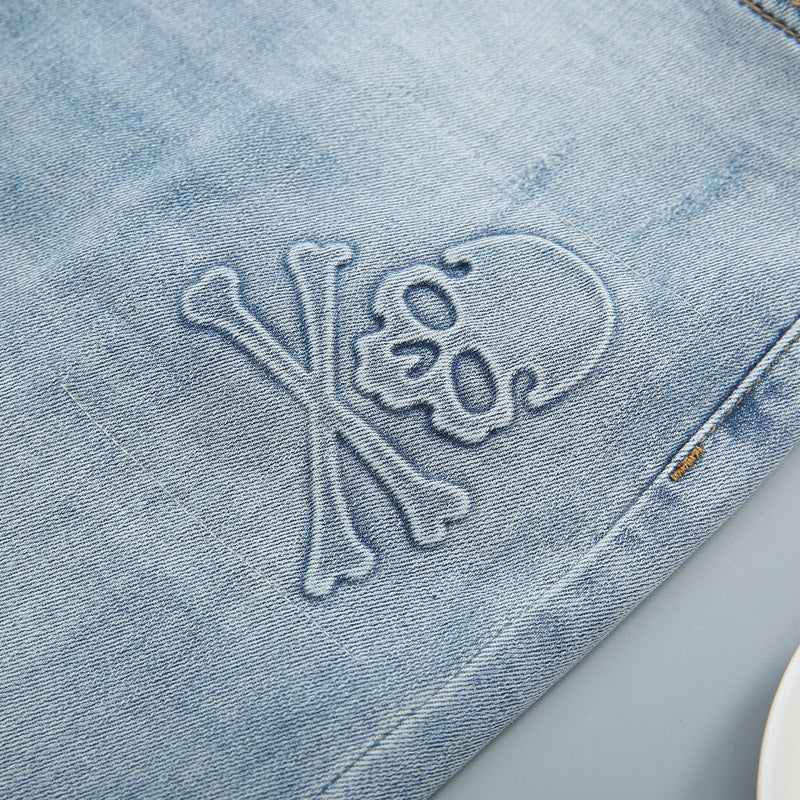 Light Wash Slim Fit Men's Jeans with Embroidered Back Pocket