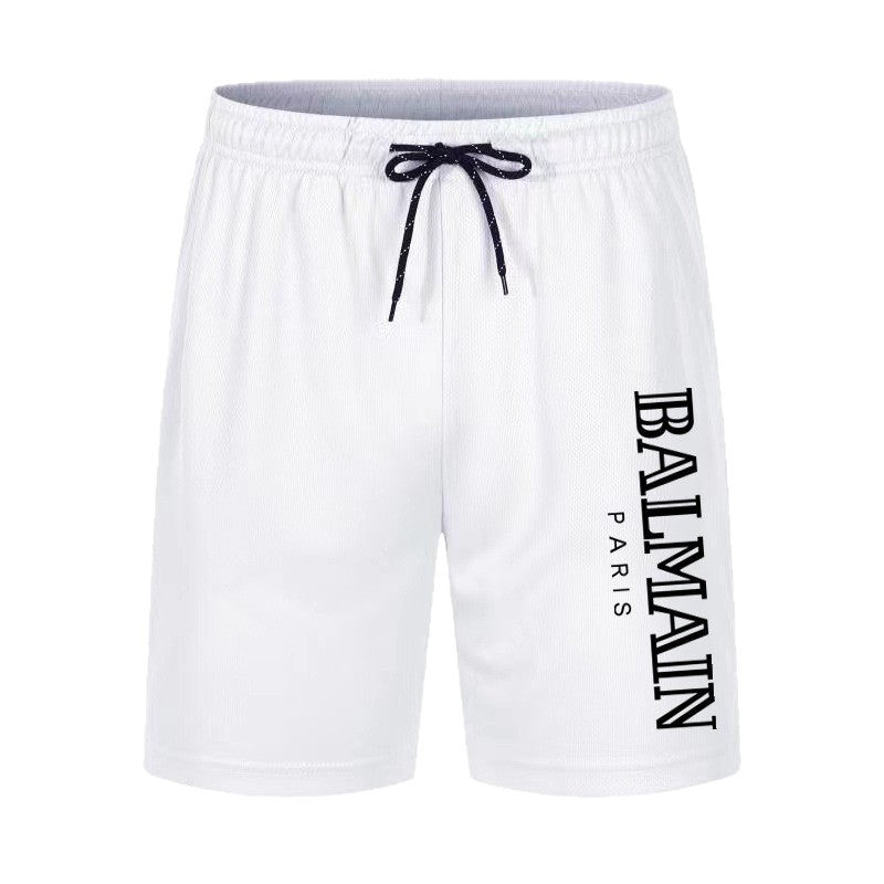 Black and White Printed Drawstring Waist Athletic Shorts