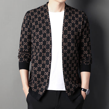 Black and Camel Ribbed Cuff Knit Cardigan