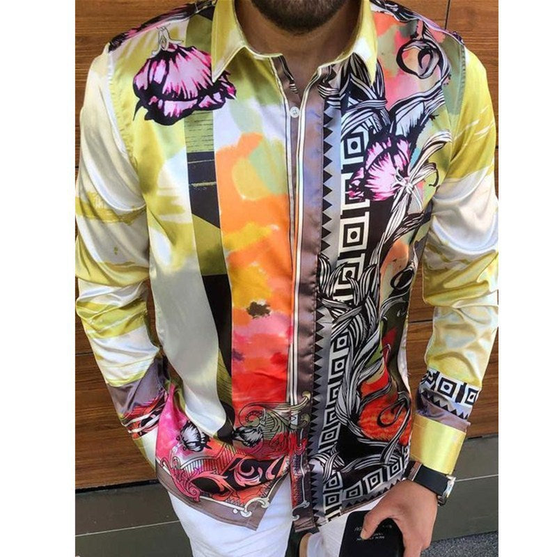 Baroque-print long-sleeve cardigan in satin-finish fabric