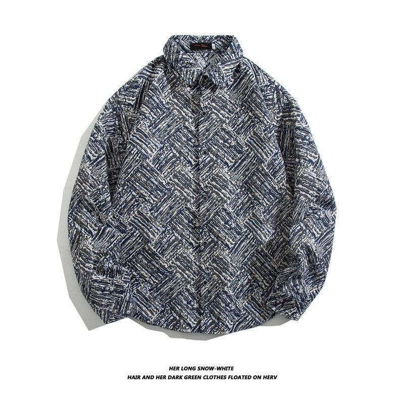 Oversized geometric tribal print button-up shirt