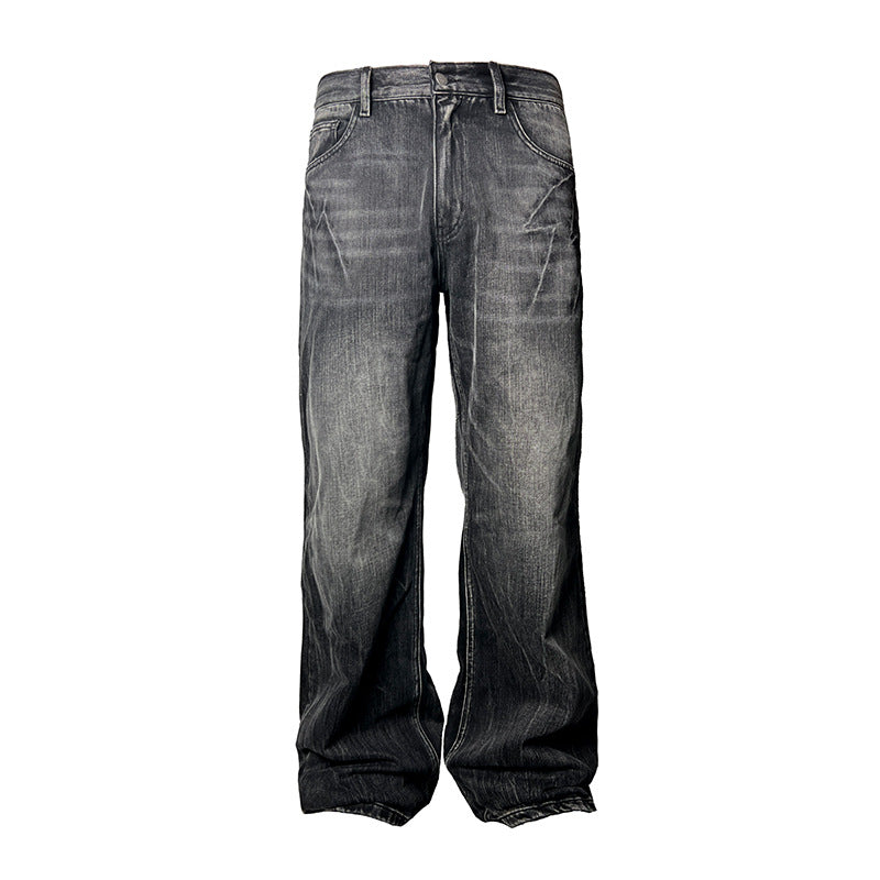 Straight-Leg Flared Jeans in Faded Blue or Black Denim