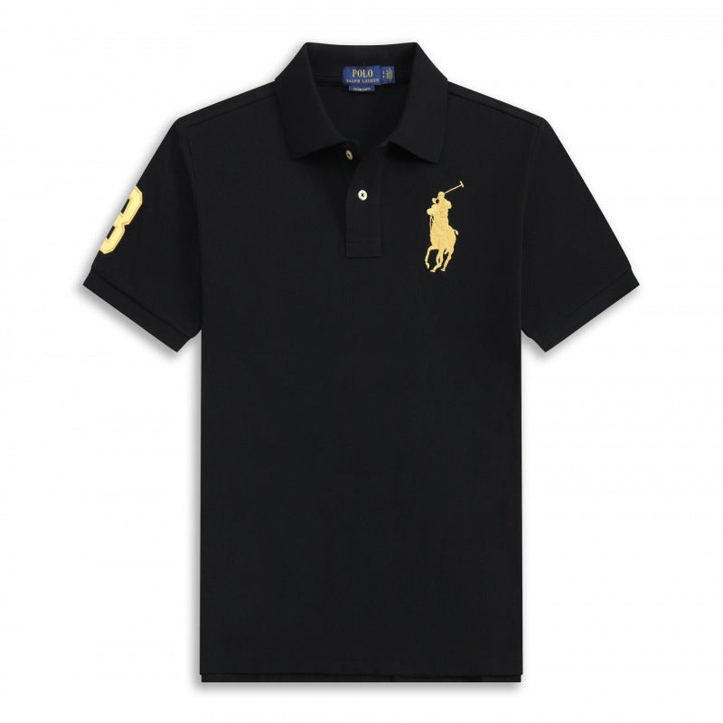Black or Navy Short-Sleeve Piqué Polo Shirt with Embroidered Chest Detail